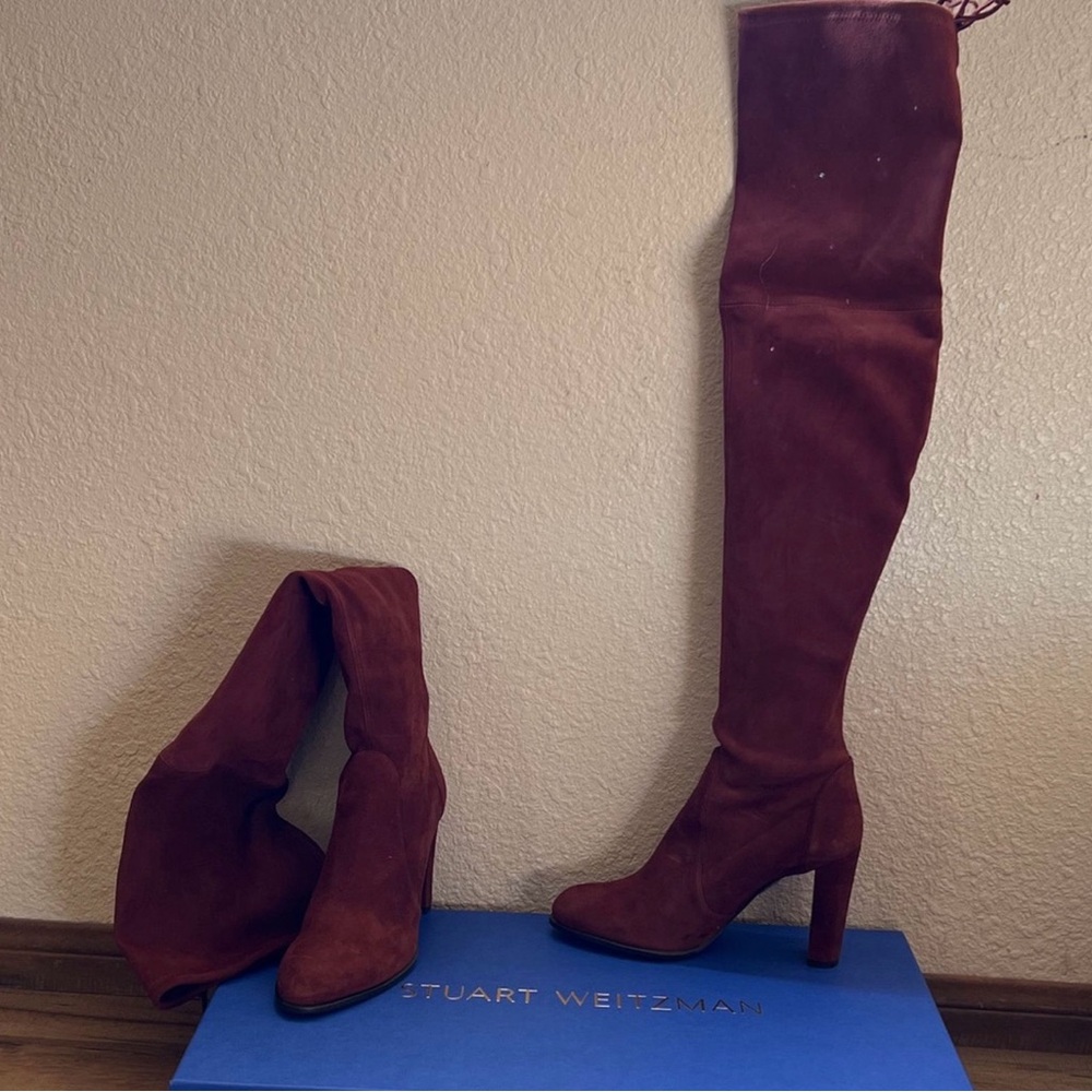 Stuart Weitzman Over-the-Knee Suede Boots in Burgundy